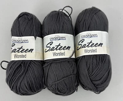Lot of 3 New Cascade Yarns Sateen Worsted Color #38 Dark Grey Discontinued Yarn - Image 1 of 4