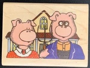 Rubber Stampede Pig Farmers American Gothic Rubber Stamp - Picture 1 of 4
