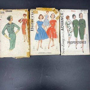 Lote 3 vestidos busto 32 COMPLETOS Advance SimplicityPT con patrón de costura vintage años 50 - Imagen 1 de 9