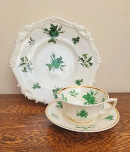 Rockingham Cup, Saucer & Dessert Plate Green Union symbols Figure 7 Handle c1826 - Picture 1 of 17
