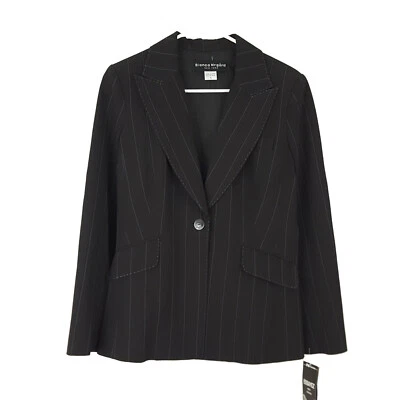NUEVO $188 Bianca Nygard Botón Blazer Traje Chaqueta, Para Mujer 4 Rayas Marrón y Azul Foto 1 de 4