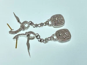 Judith Ripka 18K Gold Sterling Silver Dangle Earrings Fleur de Lis White Stones - Picture 1 of 11