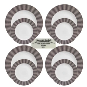Joseph Sedgh EDINA Fine Bone China, Black/Gray Dinner Plate & Salad Plate Set/8 - Picture 1 of 4