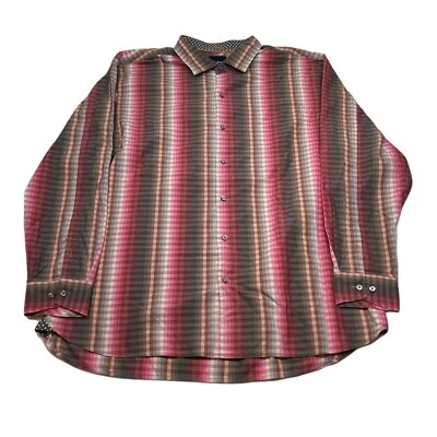 Camisa Tommy Bahama a Rayas Para Hombre 2XL Roja Marrón Cuadros Manga Larga Informal Foto 1 de 4