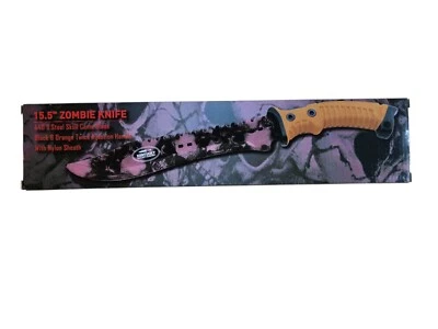 15.5" ZOMBIE SKULLS FIXED BLADE HUNTING KNIFE - NEW Orange Handle  - Image 1 of 4