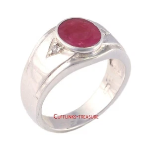 Natural Ruby Gemstone With 925 Sterling Silver Ring For Men's #C8 - Picture 1 of 3