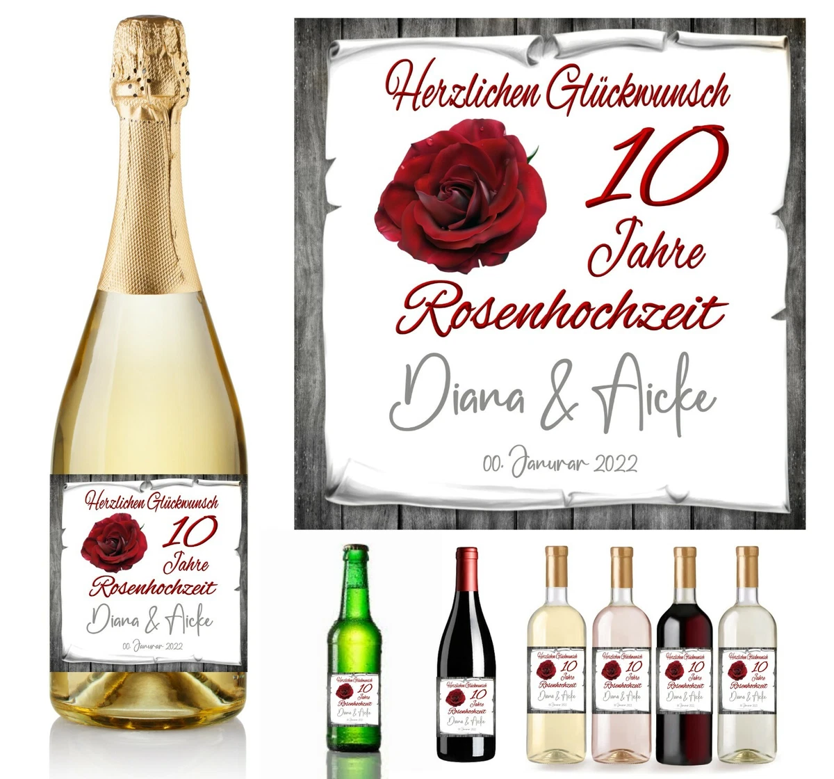 Gravierte Stahlkarte Zum 10. Hochzeitstag - Kreditkartengröße - Romantischer Jahrestags-Gruß