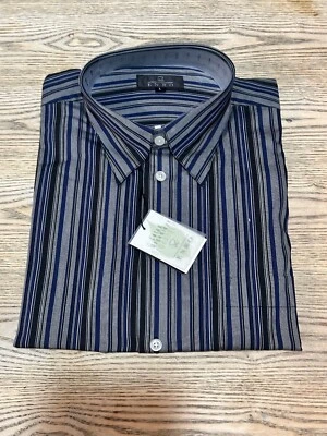 Enro Мужская платье регулярный размер L, 100% хлопок синий серый в полоску длинным рукавом рубашка - Изображение 1 из 4