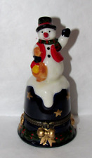 FROSTY THE SNOWMAN BLUE STARS CERAMIC TRINKET BOX WITH HINGED LID 4.25" H