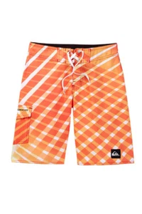 Quiksilver Boys 29 Orange Yellow White Stripe Surf Swim Board Shorts NWT - Picture 1 of 2