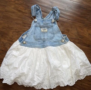 OshKosh B’gosh denim cotton overall dress eyelet trim size 3T - Picture 1 of 7