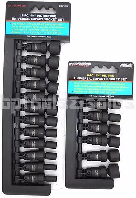 18pc 1/4" DRIVE UNIVERSAL BALL SWIVEL DEEP IMPACT SOCKET SET SAE & METRIC - Image 1 of 3