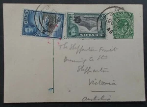 1948 Ceylon Stamped Postcard uprated with 2 stamps to Australia - Picture 1 of 2