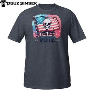 Vote Skeleton American Flag T-Shirt | Funny Patriotic Civic Duty Skull Tee - Picture 1 of 33