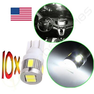 10Pcs Xenon White  T10 194 168 Rear License Plate Lights Bulbs 5730 6SMD LED - Image 1 of 4
