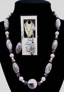 NIB Necklace and Earrings Set Fast Fashions by Liz Purple Glass Stone     /L1b - Picture 1 of 7
