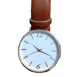 Nuevo Reloj Pulsera Clásico Cara Ancha Tono Dorado Banda Marrón Acero Inoxidable Trasero - Imagen 1 de 2