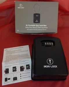 Iron Lock® XL Key Lock Box Portable Combination Safe w/ Removable Cable Shackle - Picture 1 of 8