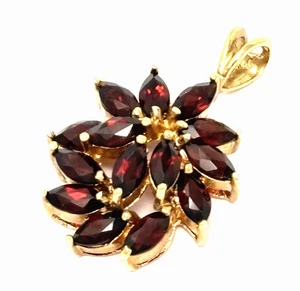 Ross Simons Red Garnet Flower Cluster Pendant Sterling Vermeil 925 - Picture 1 of 8