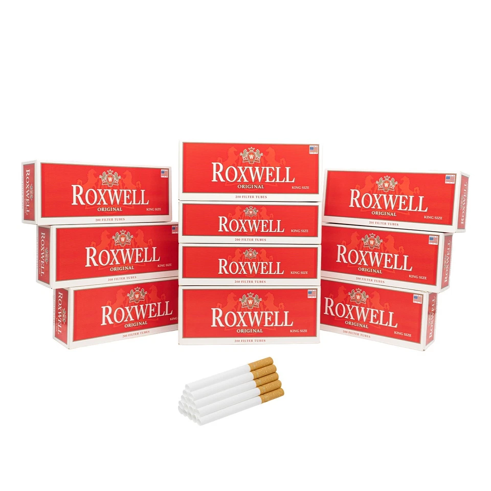 Roxwell Cigarette Tubes King Size Original Red RYO Filter Tubes 10 Box of 200 Ct - Image 1 of 4