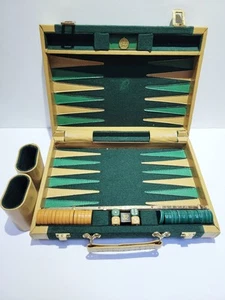 Aries Vintage Butterscotch & Green Backgammon Travel Set Case MCM - Picture 1 of 16