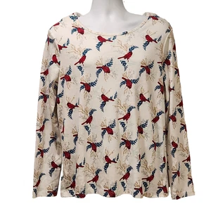 White Stag Shirt Womens XL Cardinal Floral Red Bird All Over Graphic Print Top - Picture 1 of 14