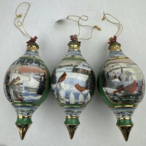 3 Bradford Exchange Pinegrove Cardinal Ornaments Artist Timm Simms Green - Picture 1 of 15