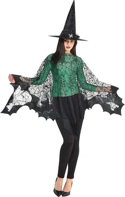 Poncho Bruja Negro Malvado Gótico Elegante Disfraz Halloween Adulto Foto 1 de 2