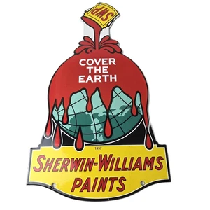 Vintage Sherwin Williams Paints Sign - Large Gas Pump Porcelain Advertising Sign - Picture 1 of 14