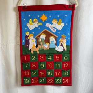 Vintage Handmade Felt Countdown To Christmas Nativity Advent Calendar Wall Decor - Picture 1 of 8