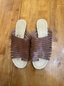 Sigerson Morrison Shoes 10 Brown Leather Flat Sandal Slides Slip On Shoes Chic - Picture 1 of 9