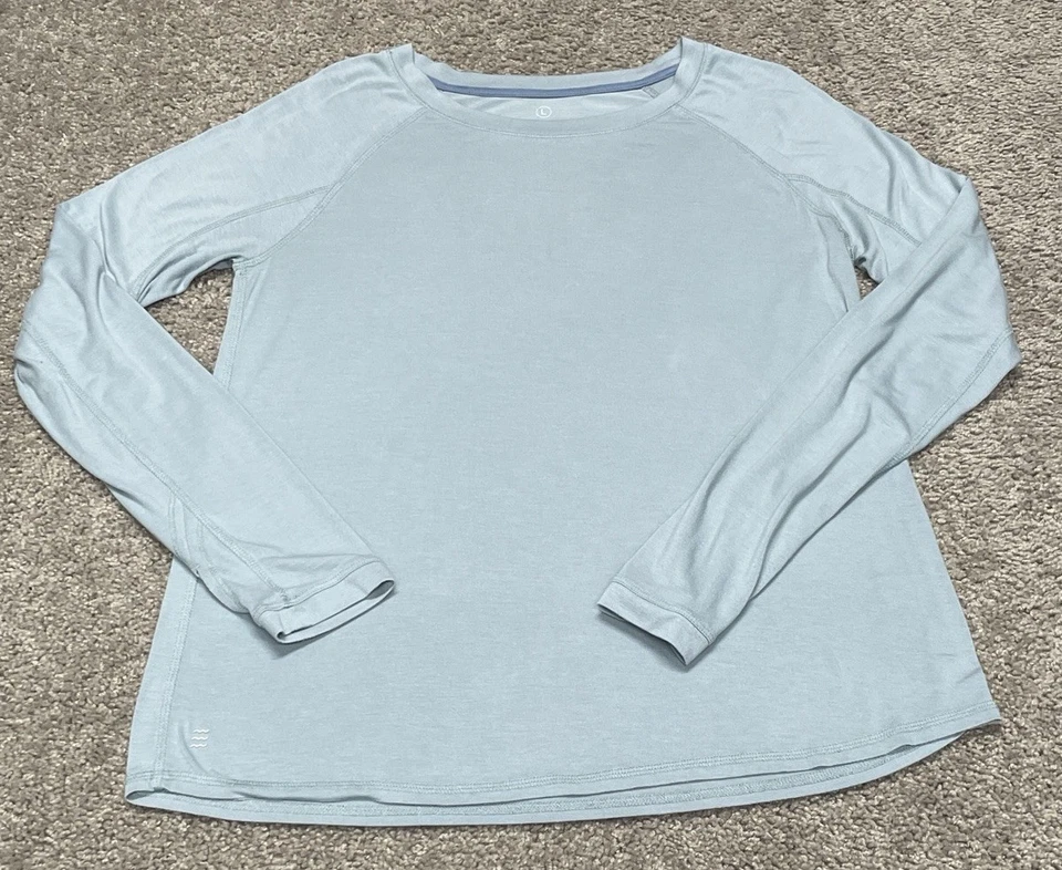 Free Fly 女式衬衫 L 码竹色长袖 ll 拇指孔圆领 — 第 1/4 张图片