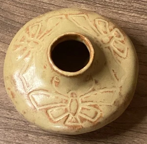 Art Pottery Vase Mustard Color With Insects Around The Vase Signed On Bottom  - Picture 1 of 3