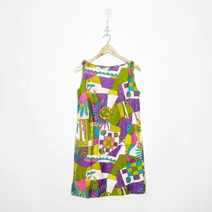 vtg 1960's B. ALTMAN & CO. vivid patterned shift dress summer ART bird women's - Picture 1 of 7