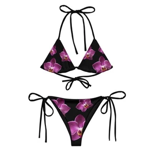 Black Orchid 90s Floral Bikini - Y2K Coquette Triangle Bikini - Picture 1 of 7