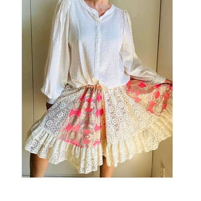 Falda Círculo Bailar Cuadrada Años 60 De Colección Talla S/M Encaje Rosa Crema Declaración Foto 1 de 4