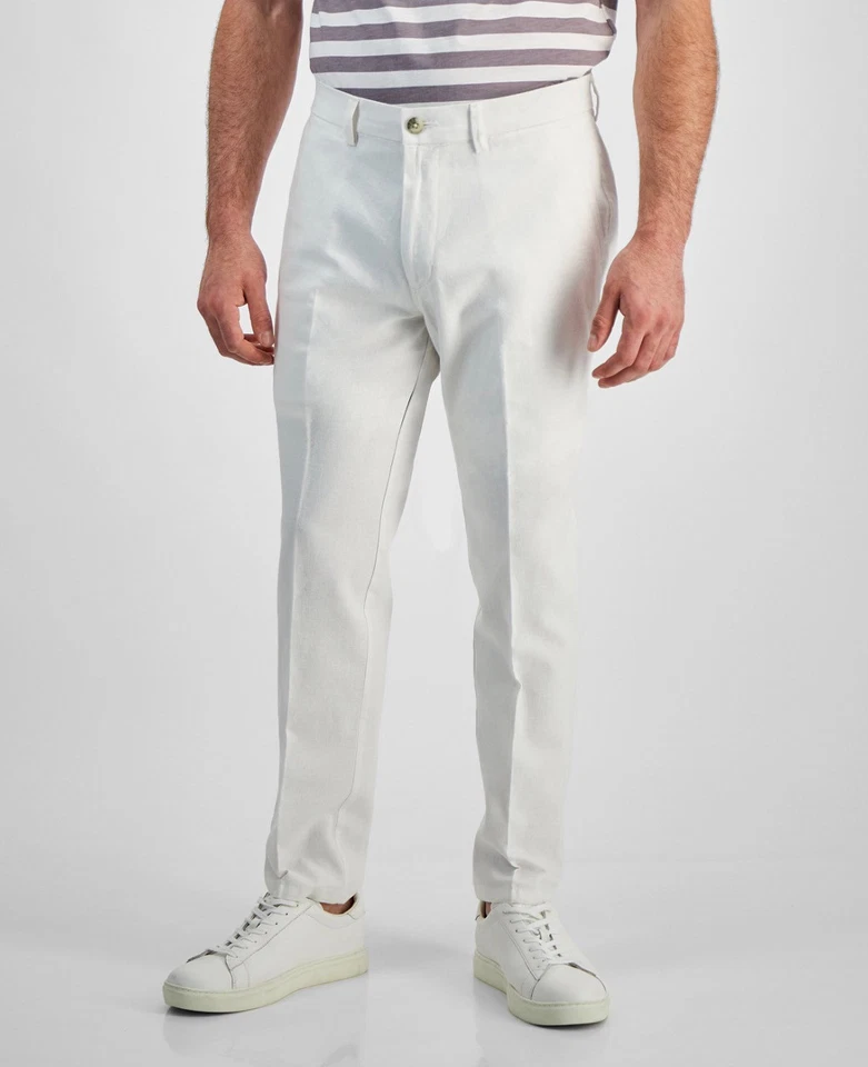 $95 NUEVO KENNETH COLE REACTION Hombres 34x34 Blanco Sólido Calce Ajustado Pantalones de Lino Foto 1 de 4