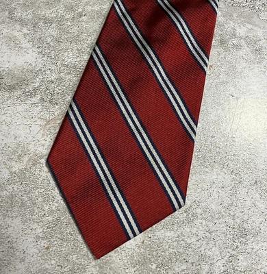 Brooks Brothers 346 领带男式均码红色海军蓝条纹纯丝绸美国意大利 — 第 1/4 张图片