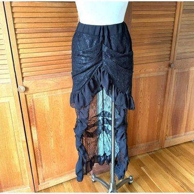 Gothic Lolita Punk Steampunk Victorian Cabaret Black Lace High Low Skirt S - Image 1 of 4