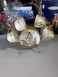 Goddess Tea Cup Saucers Display, Gold Trim, Occupied Japan - Picture 1 of 1