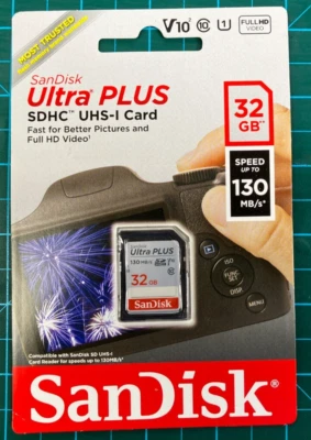 SanDisk Ultra Plus SDHC UHS-1 Card 32 GB up to 130 MB/s V10 Class 10 NEW SEALED - Image 1 of 4