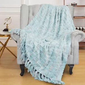 Boho Multi-Color Chenille Knitted Throw Blanket with Decorative Tassels Cozy - Picture 1 of 60