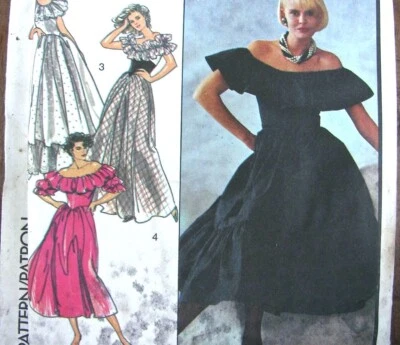 Ruffled Off Shoulder Evening Dress Sewing Pattern 80’s Style 4746 Size 10 Uncut - Image 1 of 4