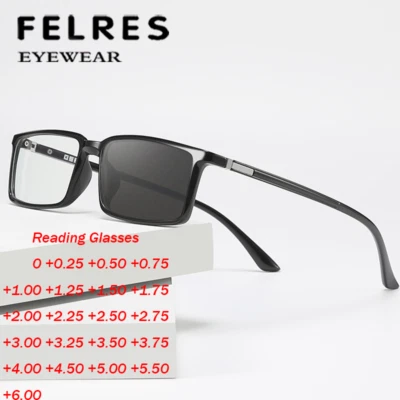 Men TR90 Square Photochromic Reading Glasses UV400 Premium Sunglasses Readers - Image 1 of 4