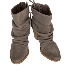 Splendid Reseda Fawn Color Suede Folded/Ruched/ Slouchy Heeled Booties Sz 8M - Picture 1 of 11