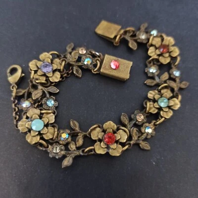 Pulseira Michal Negrin larga gasto vitoriano renascimento cristais floral romântico - Imagem 1 de 4