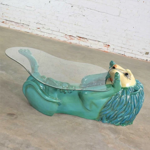 Mexican Paper Mache Lion Coffee Table by Sermel Tonala Style of Sergio Bustamant Cover