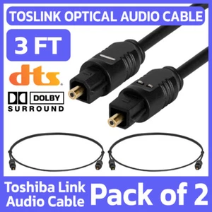 2 Pack Toslink Optical Cable 3ft Digital Audio Sound Fiber Optic SPDIF Cord Wire - Picture 1 of 5
