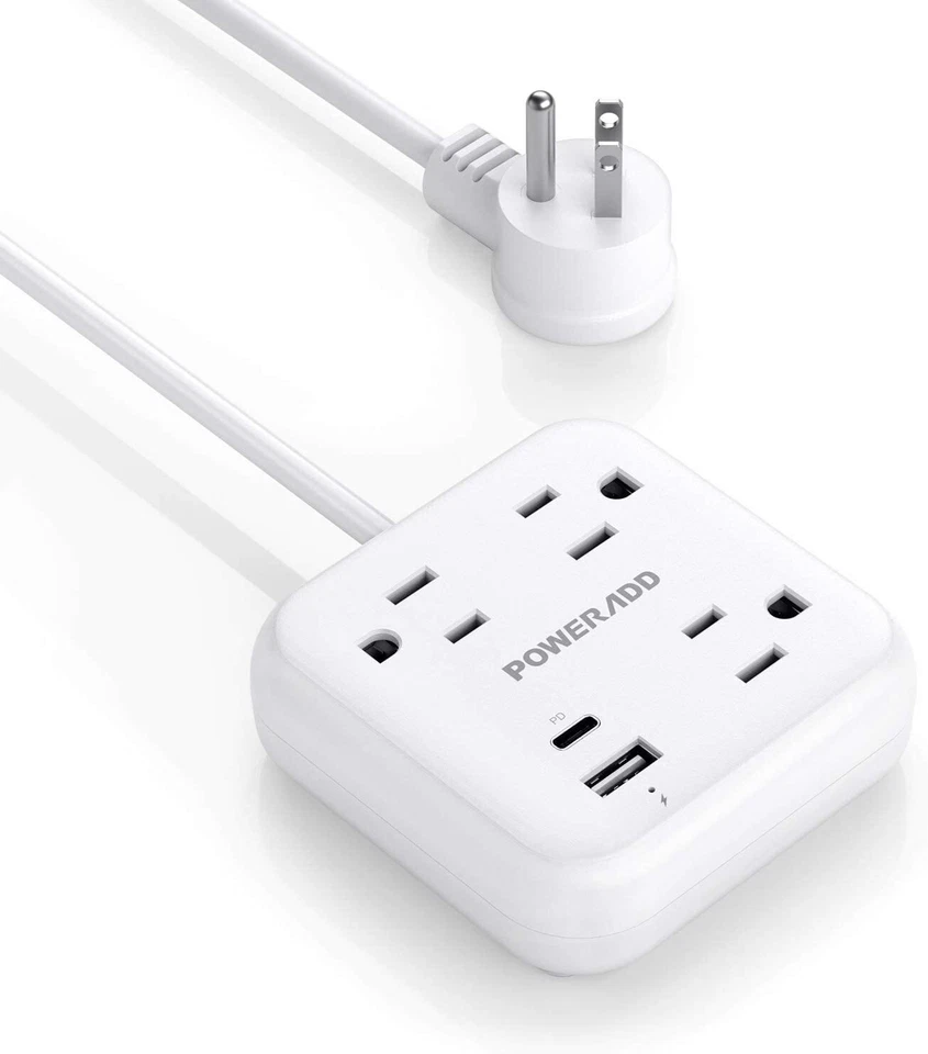 POWERADD USB C Power Strip with Power Delivery 18W Travel Power Strip Mini QC 3 - Image 1 of 4