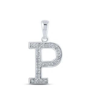 10K White Gold Womens Round Diamond Initial P Letter Pendant 1/10 Cttw - Picture 1 of 2